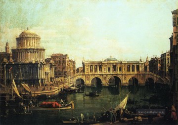  alt - capriccio von der grand canal mit einer imaginären Rialto Brücke und anderen Gebäuden Canaletto Venedig
